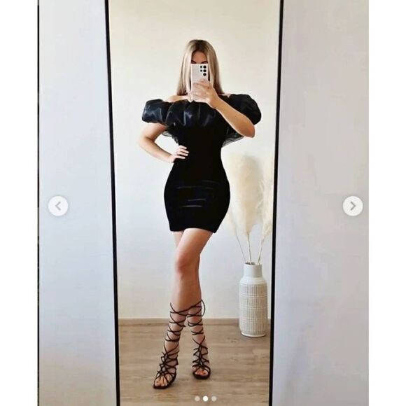 NWT ZARA VELVET VOLUMINOUS PUFF SLEEVE MINI DRESS NWT - Picture 14 of 16